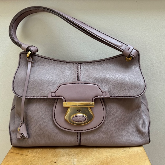 Tod's Handbags - Vintage Tod's Pebbled Mauve Leather Purse with Brass Details